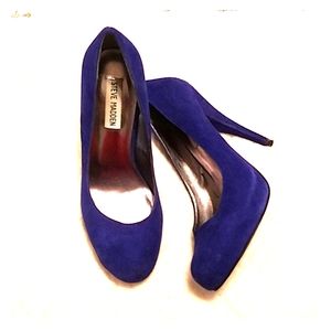 Blue suede heels